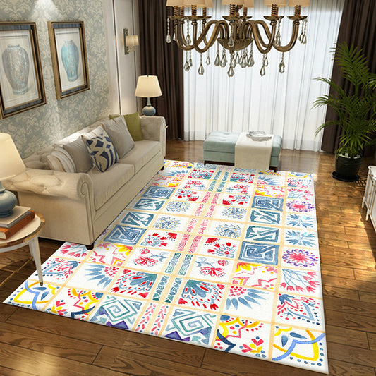 Yellow Moroccan Rug Polyester Floral Greek Keys Square Pattern Rug Anti-Slip Carpet for Bedroom Blue Clearhalo 'Area Rug' 'Moroccan' 'Rugs' Rug' 1516990