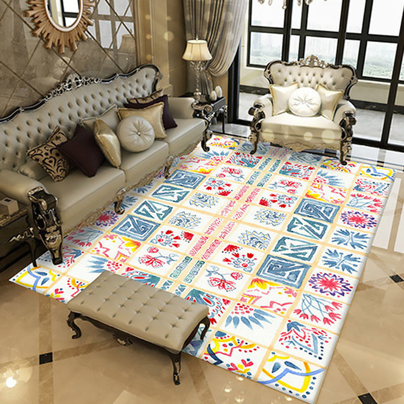 Yellow Moroccan Rug Polyester Floral Greek Keys Square Pattern Rug Anti-Slip Carpet for Bedroom Clearhalo 'Area Rug' 'Moroccan' 'Rugs' Rug' 1516991
