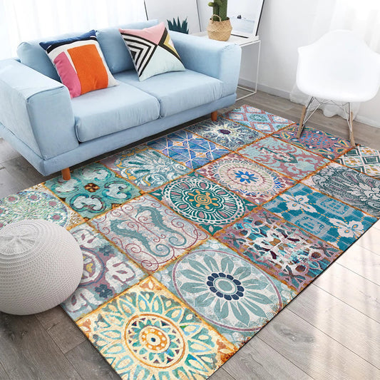 Oriental Floral Diamond Print Rug Colorful Moroccan Rug Polyester Non-Slip Backing Area Rug for Bedroom Green Clearhalo 'Area Rug' 'Moroccan' 'Rugs' Rug' 1516997