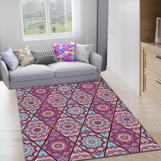 Purple Bedroom Rug Moroccan Floral Rhombus Pattern Rug Polyester Non-Slip Backing Area Rug Clearhalo 'Area Rug' 'Moroccan' 'Rugs' Rug' 1517039