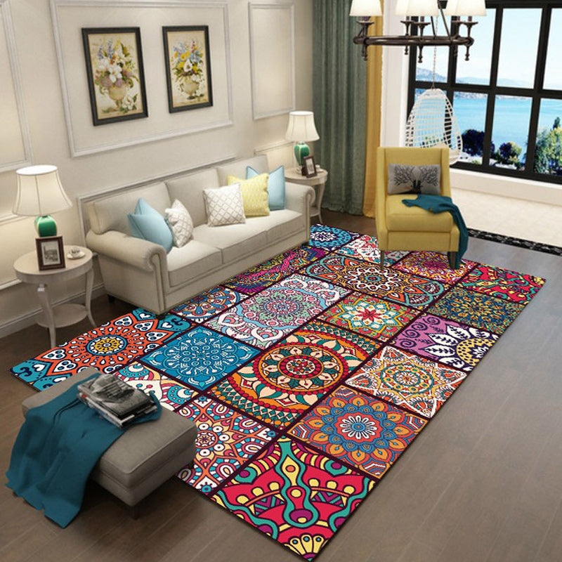 Moroccan Floral Dots Pattern Rug Colorful Polyester Carpet Anti-Slip Machine Washable Area Rug for Home Decoration Blue Clearhalo 'Area Rug' 'Moroccan' 'Rugs' Rug' 1517045