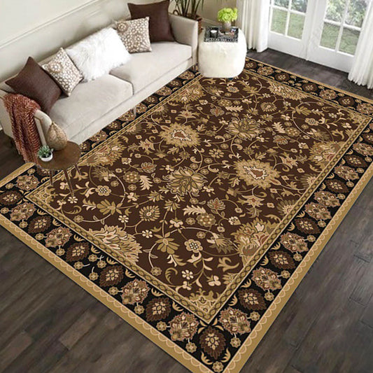 Persian Floral Leaf Print Rug in Brown Moroccan Rug Polyester Non-Slip Backing Area Rug for Bedroom Brown Clearhalo 'Area Rug' 'Moroccan' 'Rugs' Rug' 1517059