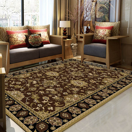 Persian Floral Leaf Print Rug in Brown Moroccan Rug Polyester Non-Slip Backing Area Rug for Bedroom Clearhalo 'Area Rug' 'Moroccan' 'Rugs' Rug' 1517060