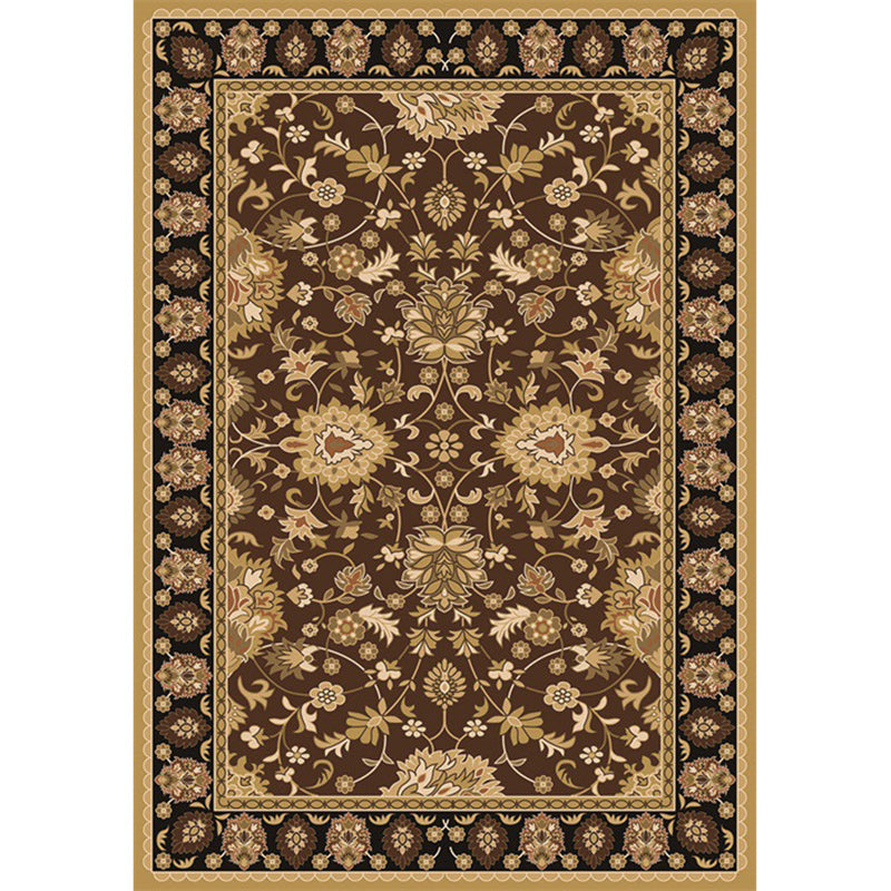 Persian Floral Leaf Print Rug in Brown Moroccan Rug Polyester Non-Slip Backing Area Rug for Bedroom Clearhalo 'Area Rug' 'Moroccan' 'Rugs' Rug' 1517061