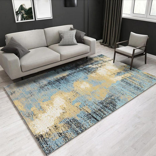 Modern Living Room Rug in Blue and Yellow Abstract Colorblock Pattern Rug Polyester Washable Area Rug Blue Clearhalo 'Area Rug' 'Modern' 'Rugs' Rug' 1517087