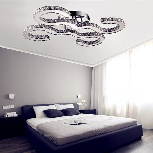 Contemporary Curved Ceiling Light Crystal and Metal Warm/White/3 Color Lighting Sconce Light in Chrome for Bedroom Chrome Clearhalo 'Ceiling Lights' 'Close To Ceiling Lights' 'Close to ceiling' 'Semi-flushmount' Lighting' 151710