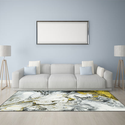 Contemporary Modern Rug in White Abstract Paint Print Area Rug Polyester Washable Carpet for Bedroom Yellow Clearhalo 'Area Rug' 'Modern' 'Rugs' Rug' 1517167