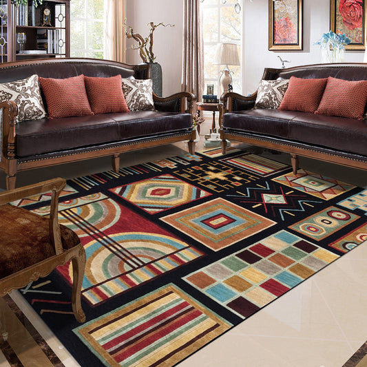 Oriental Geometry Diamond Pattern Rug in Black Moroccan Rug Polyester Non-Slip Backing Area Rug for Bedroom Brown