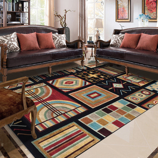 Oriental Geometry Diamond Pattern Rug in Black Moroccan Rug Polyester Non-Slip Backing Area Rug for Bedroom Brown Clearhalo 'Area Rug' 'Moroccan' 'Rugs' Rug' 1517180