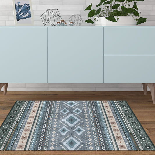 Boho-Chic Floral Chain Cross Rug in Blue Bohemian Carpet Polyester Washable Carpet for Bedroom Grey Clearhalo 'Area Rug' 'Bohemian' 'Rugs' Rug' 1517202