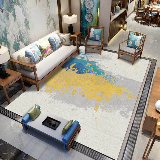 Contemporary Modern Rug in Ivory Abstract Splash Ink Print Area Rug Polyester Washable Carpet for Home Decoration Yellow Clearhalo 'Area Rug' 'Modern' 'Rugs' Rug' 1517222