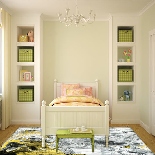 Grey Bedroom Rug Modern Abstract Oil Painting Pattern Area Rug Polyester Washable Carpet Yellow Clearhalo 'Area Rug' 'Modern' 'Rugs' Rug' 1517238