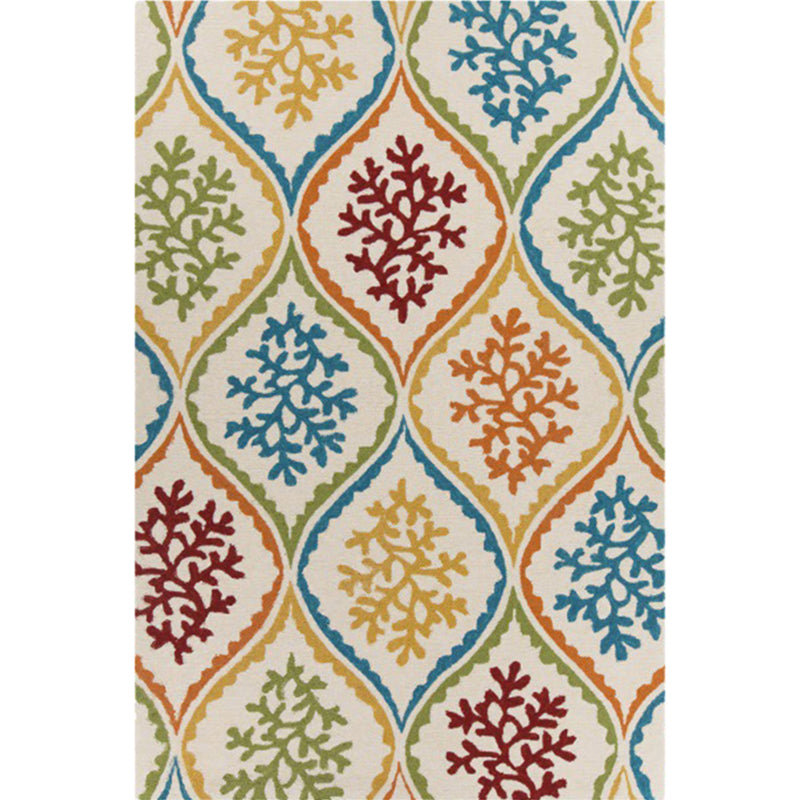 Persian Leaf Branches Pattern Rug in Ivory Moroccan Rug Polyester Non-Slip Backing Area Rug for Bedroom Clearhalo 'Area Rug' 'Moroccan' 'Rugs' Rug' 1517256