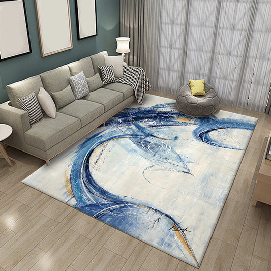Blue and White Modern Rug Polyester Abstract Rug Non-Slip Backing Washable Carpet for Living Room Blue Clearhalo 'Area Rug' 'Modern' 'Rugs' Rug' 1517261