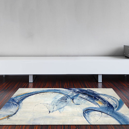 Blue and White Modern Rug Polyester Abstract Rug Non-Slip Backing Washable Carpet for Living Room Clearhalo 'Area Rug' 'Modern' 'Rugs' Rug' 1517262