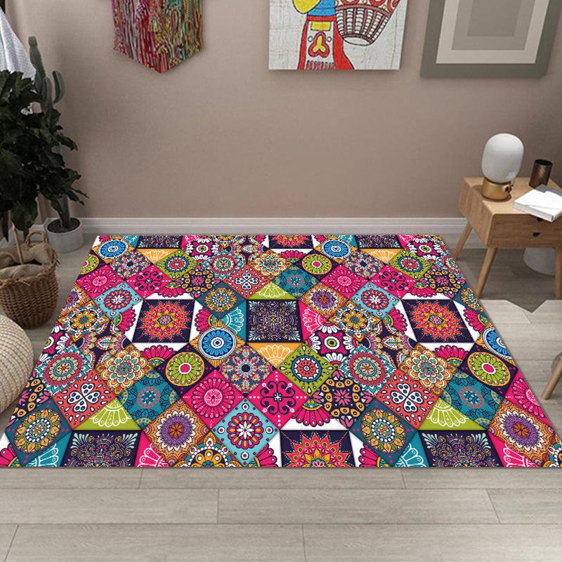 Multicolored Bedroom Rug Moroccan Rhombus Flower Pattern Rug Polyester Non-Slip Backing Area Rug Pink Clearhalo 'Area Rug' 'Moroccan' 'Rugs' Rug' 1517269