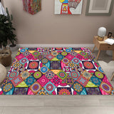 Multicolored Bedroom Rug Moroccan Rhombus Flower Pattern Rug Polyester Non-Slip Backing Area Rug Pink
