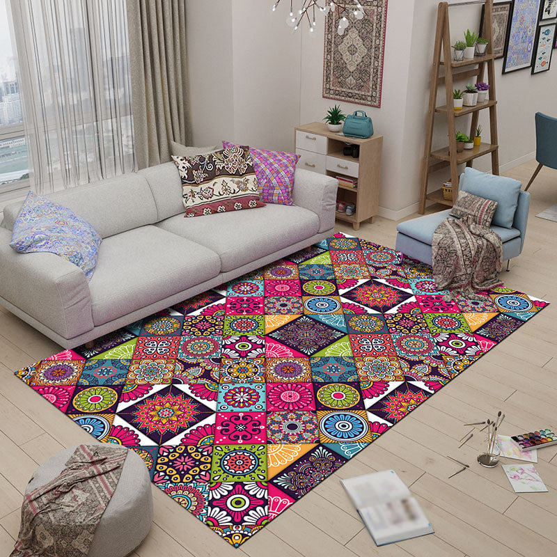 Multicolored Bedroom Rug Moroccan Rhombus Flower Pattern Rug Polyester Non-Slip Backing Area Rug Clearhalo 'Area Rug' 'Moroccan' 'Rugs' Rug' 1517270
