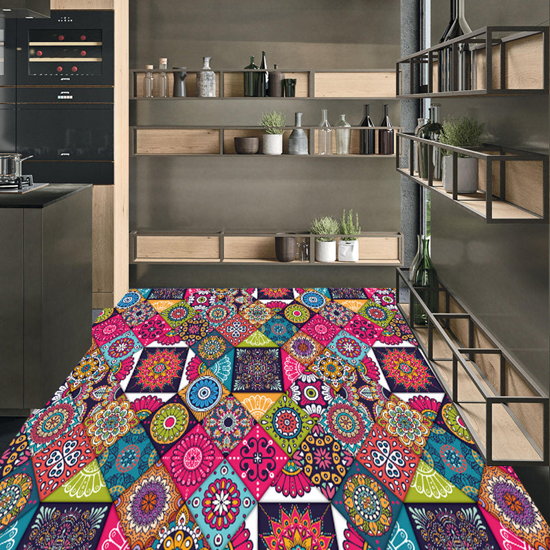 Multicolored Bedroom Rug Moroccan Rhombus Flower Pattern Rug Polyester Non-Slip Backing Area Rug Clearhalo 'Area Rug' 'Moroccan' 'Rugs' Rug' 1517271