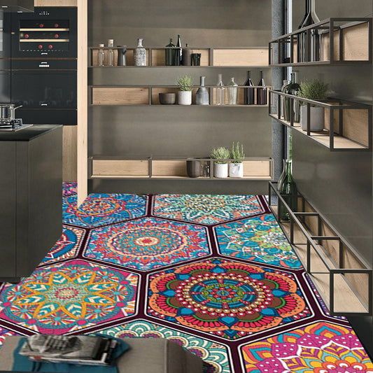 Moroccan Floral Hexagon Print Rug Multi-color Polyester Carpet Anti-Slip Machine Washable Area Rug for Home Decoration Clearhalo 'Area Rug' 'Moroccan' 'Rugs' Rug' 1517336