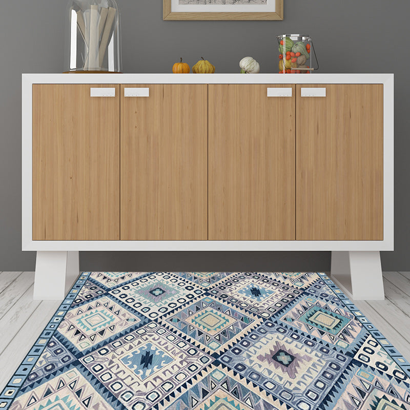 Persian Moroccan Rug in Blue and White Geometric Triangle Rhombus Print Area Rug Polyester Non-Slip Area Rug for Home Decoration Blue Clearhalo 'Area Rug' 'Moroccan' 'Rugs' Rug' 1517343
