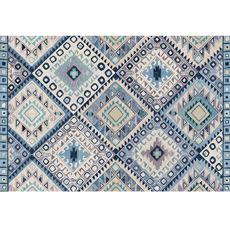 Persian Moroccan Rug in Blue and White Geometric Triangle Rhombus Print Area Rug Polyester Non-Slip Area Rug for Home Decoration Clearhalo 'Area Rug' 'Moroccan' 'Rugs' Rug' 1517345