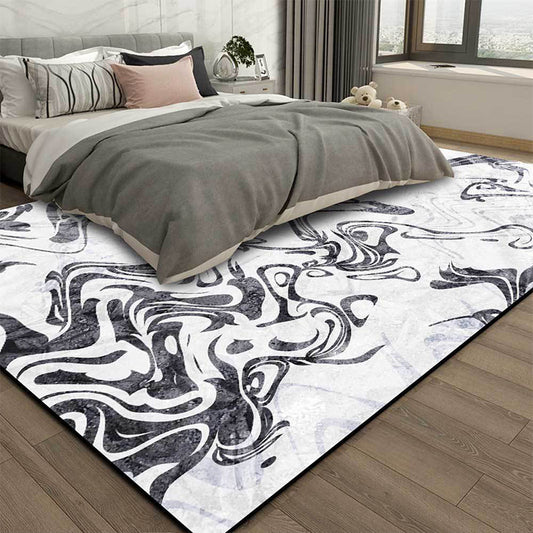 White Bedroom Rug Modern Abstract Curve Lines Pattern Area Rug Polyester Washable Carpet Clearhalo 'Area Rug' 'Modern' 'Rugs' Rug' 1517367