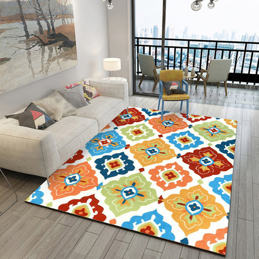 Moroccan Living Room Rug Multicolor Geometric Floral Diamond Pattern Carpet Polyester Area Rug Yellow-Red Clearhalo 'Area Rug' 'Moroccan' 'Rugs' Rug' 1517397
