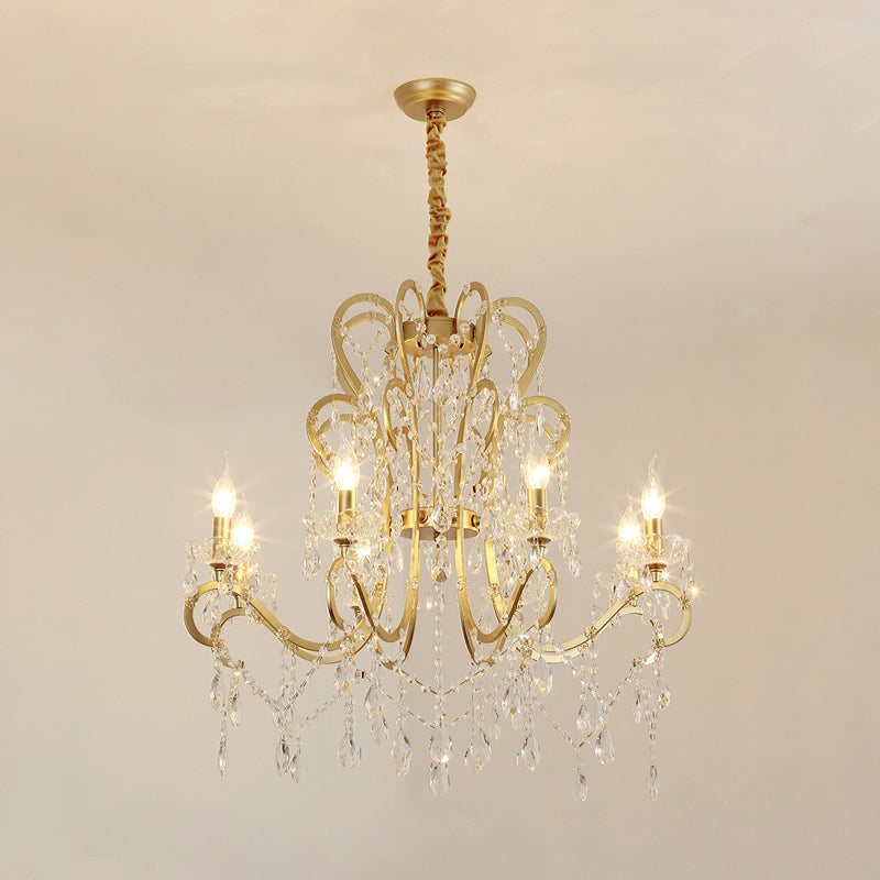 Gold/White Metal Hanging Chandelier Lamp Vintage Geometric 4/5/6 Heads Lighting Fixture with Crystal Bead Decoration Clearhalo 'Ceiling Lights' 'Chandeliers' 'Modern Chandeliers' 'Modern' Lighting' 151740