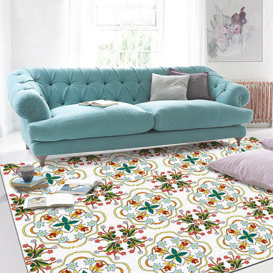 White Bedroom Rug Moroccan Geometric Flower Leaf Pattern Rug Polyester Anti-Slip Carpet Green Clearhalo 'Area Rug' 'Moroccan' 'Rugs' Rug' 1517416