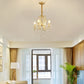 Gold/White Metal Hanging Chandelier Lamp Vintage Geometric 4/5/6 Heads Lighting Fixture with Crystal Bead Decoration 4 Gold Clearhalo 'Ceiling Lights' 'Chandeliers' 'Modern Chandeliers' 'Modern' Lighting' 151746