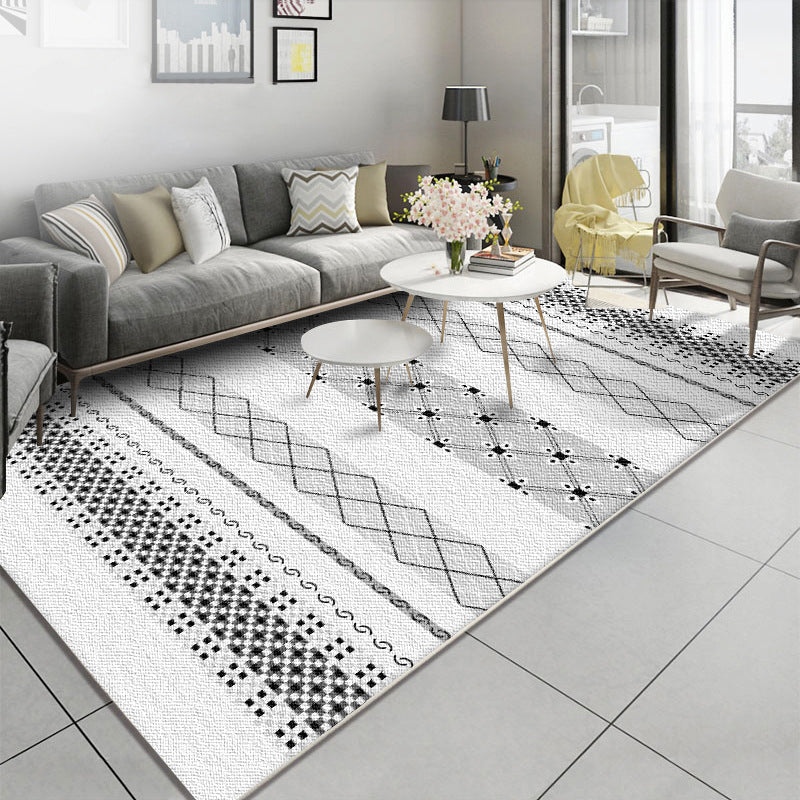 Boho-Chic Geometric Stripe Diamond Rug in White Bohemian Carpet Polyester Anti-Slip Carpet for Living Room Grey Clearhalo 'Area Rug' 'Bohemian' 'Rugs' Rug' 1517462