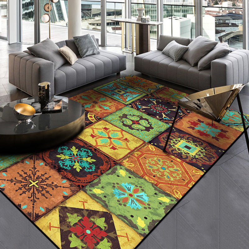 Multi-color Moroccan Rug Polyester Floral Square Dots Pattern Rug Anti-Slip Carpet for Home Decoration Green Clearhalo 'Area Rug' 'Moroccan' 'Rugs' Rug' 1517469