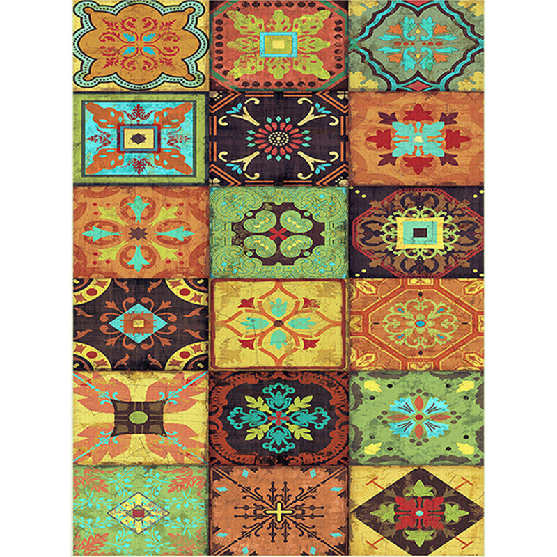 Multi-color Moroccan Rug Polyester Floral Square Dots Pattern Rug Anti-Slip Carpet for Home Decoration Clearhalo 'Area Rug' 'Moroccan' 'Rugs' Rug' 1517471