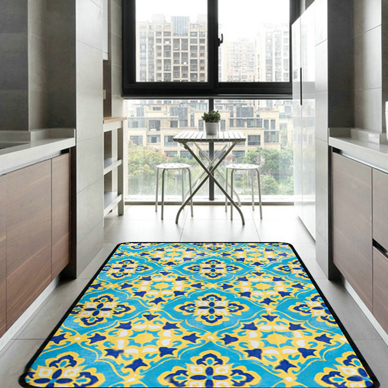 Moroccan Living Room Rug in Blue Geometric Floral Print Carpet Polyester Anti-Slip Area Rug Clearhalo 'Area Rug' 'Moroccan' 'Rugs' Rug' 1517477