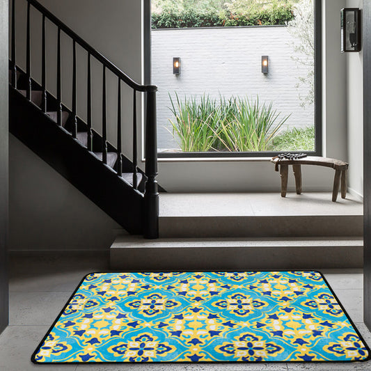 Moroccan Living Room Rug in Blue Geometric Floral Print Carpet Polyester Anti-Slip Area Rug Clearhalo 'Area Rug' 'Moroccan' 'Rugs' Rug' 1517478