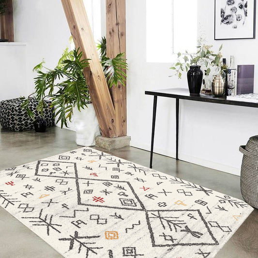 Retro Diamond Wave Cross Rug in White Bohemian Carpet Polyester Washable Carpet for Bedroom Grey Clearhalo 'Area Rug' 'Bohemian' 'Rugs' Rug' 1517495