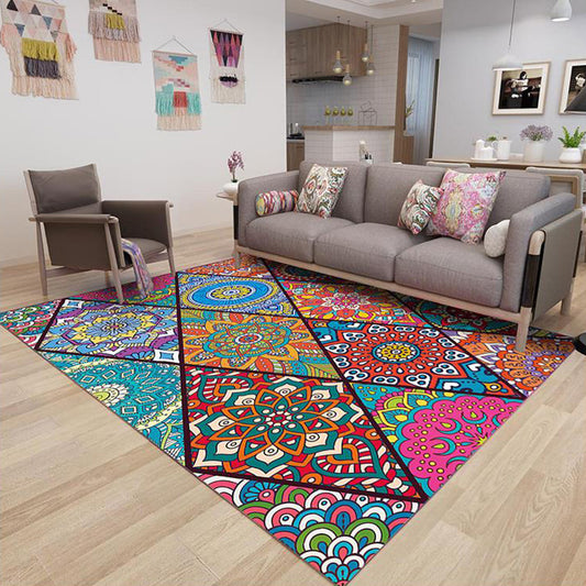 Colorful Bedroom Rug Moroccan Floral Diamond Dots Pattern Rug Polyester Machine Washable Non-Slip Backing Area Rug Yellow-Red Clearhalo 'Area Rug' 'Moroccan' 'Rugs' Rug' 1517501