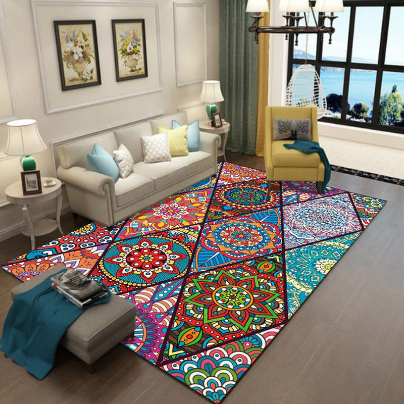 Colorful Bedroom Rug Moroccan Floral Diamond Dots Pattern Rug Polyester Machine Washable Non-Slip Backing Area Rug Clearhalo 'Area Rug' 'Moroccan' 'Rugs' Rug' 1517502
