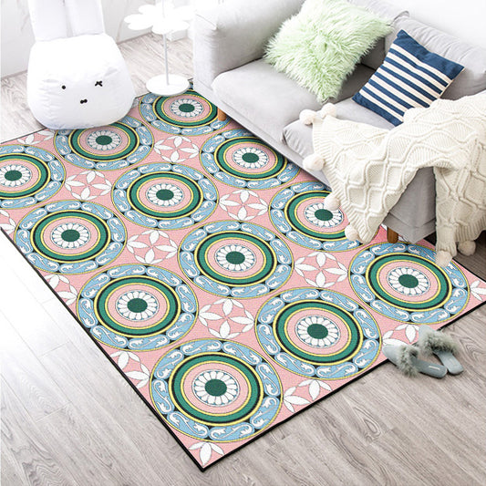 Moroccan Floral Circle Pattern Rug in Pink Polyester Carpet Non-Slip Backing Area Rug for Living Room Avocado Green Clearhalo 'Area Rug' 'Moroccan' 'Rugs' Rug' 1517509