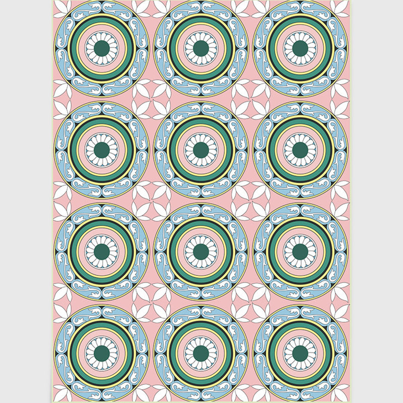 Moroccan Floral Circle Pattern Rug in Pink Polyester Carpet Non-Slip Backing Area Rug for Living Room Clearhalo 'Area Rug' 'Moroccan' 'Rugs' Rug' 1517511