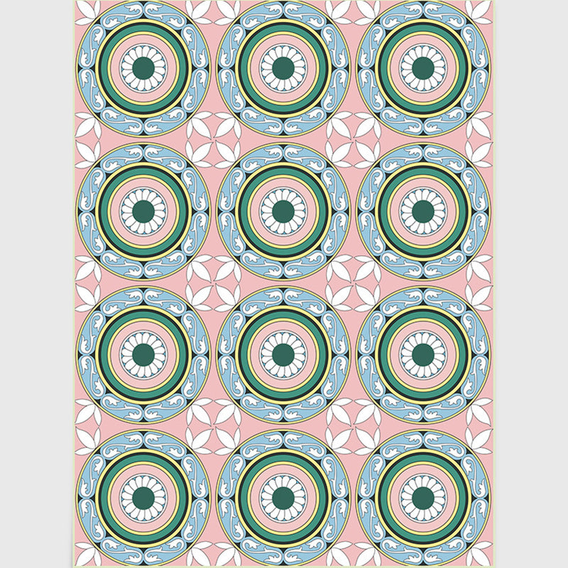 Moroccan Floral Circle Pattern Rug in Pink Polyester Carpet Non-Slip Backing Area Rug for Living Room Clearhalo 'Area Rug' 'Moroccan' 'Rugs' Rug' 1517511
