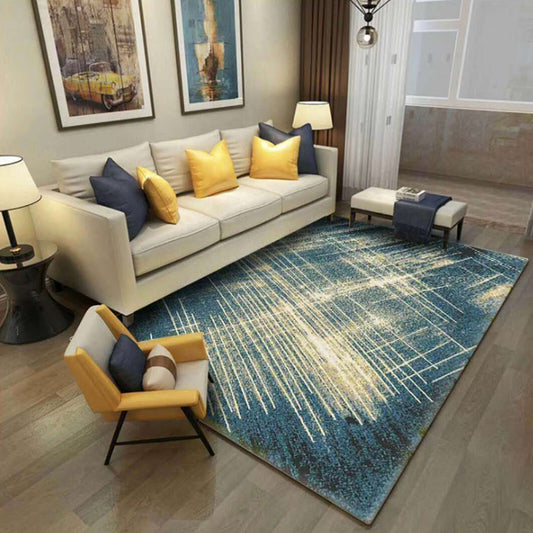 Contemporary Abstract Pattern Rug Blue Polyester Rug Non-Slip Backing Washable Carpet for Bedroom Blue Clearhalo 'Area Rug' 'Modern' 'Rugs' Rug' 1517524