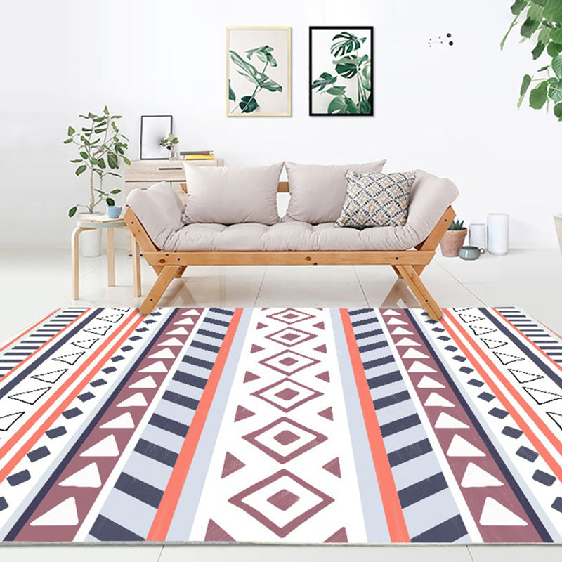 Retro Geometric Stripe Rug in Orange and Blue Bohemian Carpet Polyester Non-Slip Backing Rug for Living Room Orange Pink Clearhalo 'Area Rug' 'Bohemian' 'Rugs' Rug' 1517580