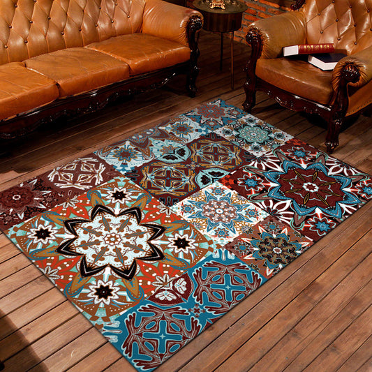 Mediterranean Floral Cross Print Rug Colorful Moroccan Rug Polyester Non-Slip Backing Area Rug for Bedroom Brown Clearhalo 'Area Rug' 'Moroccan' 'Rugs' Rug' 1517595
