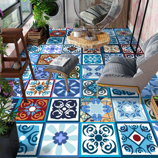 Moroccan Floral Square Print Rug in Blue Polyester Carpet Anti-Slip Area Rug for Home Decoration Blue Clearhalo 'Area Rug' 'Moroccan' 'Rugs' Rug' 1517619