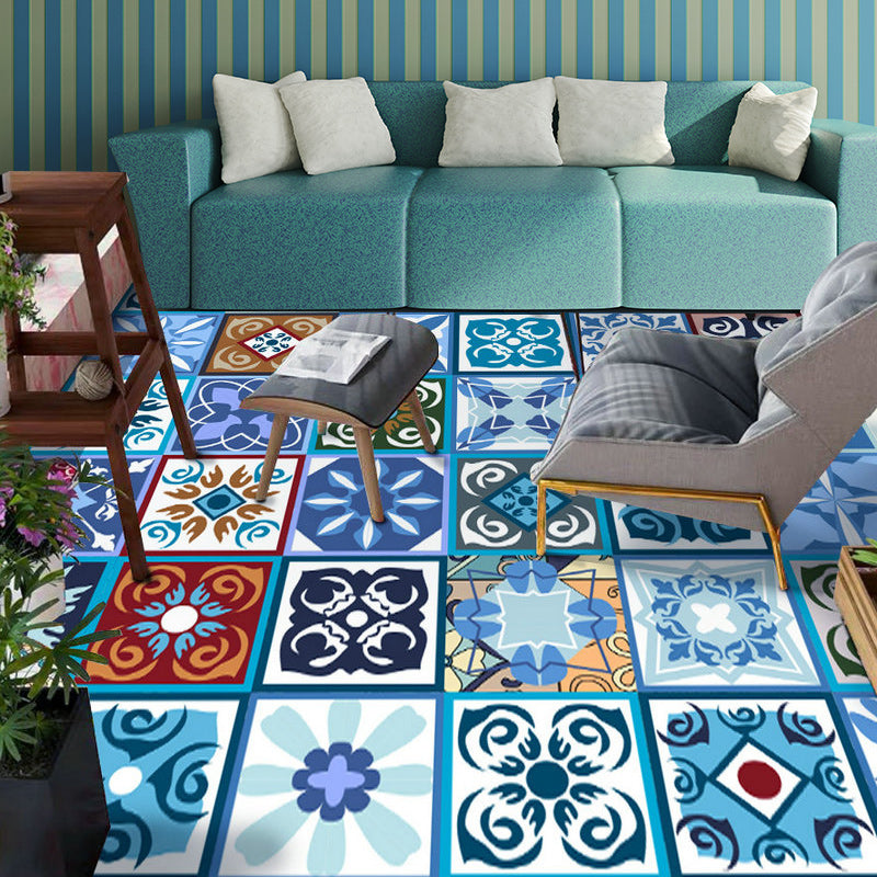 Moroccan Floral Square Print Rug in Blue Polyester Carpet Anti-Slip Area Rug for Home Decoration Clearhalo 'Area Rug' 'Moroccan' 'Rugs' Rug' 1517620