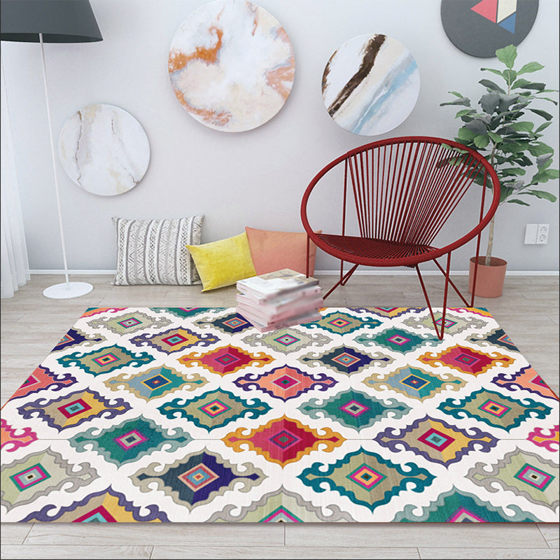 Moroccan Diamond Pattern Rug in White Polyester Carpet Machine Washable Area Rug for Living Room White Clearhalo 'Area Rug' 'Moroccan' 'Rugs' Rug' 1517625