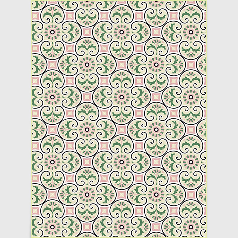 Persian Moroccan Rug in Ivory Leaf Circle Square Print Area Rug Polyester Non-Slip Area Rug for Home Decoration Clearhalo 'Area Rug' 'Moroccan' 'Rugs' Rug' 1517635