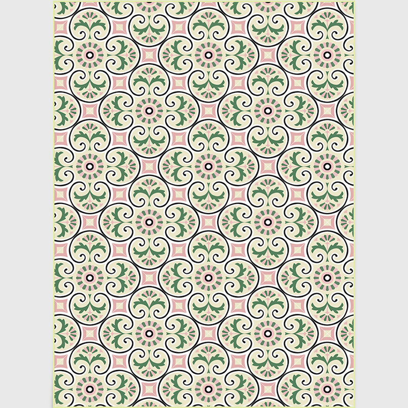 Persian Moroccan Rug in Ivory Leaf Circle Square Print Area Rug Polyester Non-Slip Area Rug for Home Decoration Clearhalo 'Area Rug' 'Moroccan' 'Rugs' Rug' 1517635